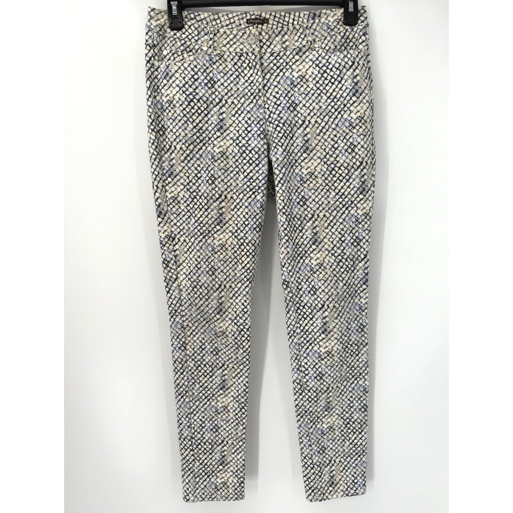 J.McLaughlin Skinny Pants Women 8 Blue‎ Tan Snakeskin Grid Print Cotton Stretch